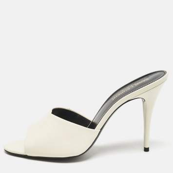 Pre Owned Saint Laurent White Leather Belfagor Open Toe Slide Sandals Size 39