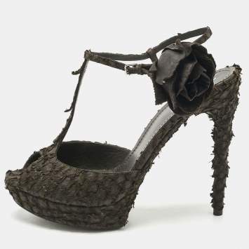 Pre Owned Yves Saint Laurent  Dark Brown Python Platform Sandals Size 39.5