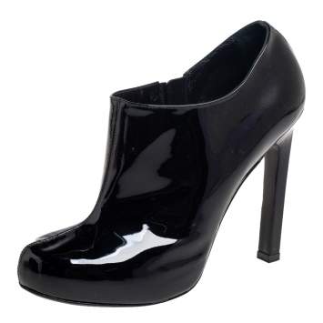 Pre Owned Yves Saint Laurent Black Patent Leather Booties Size 39