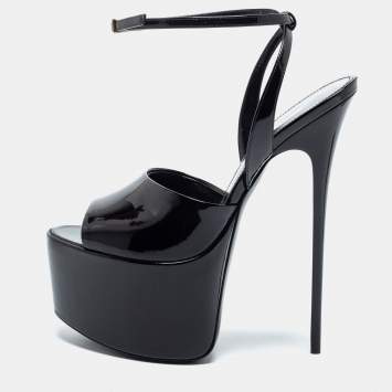 مملوكة مسبقًا Yves Saint Laurent Black Patent Leather Platform Sandals Size 36