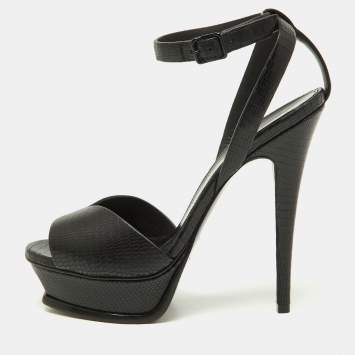 Pre Owned Saint Laurent Black Leather Tribute Ankle Strap Sandals Size 38