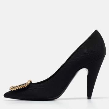 Pre Owned Yves Saint Laurent Black Canvas Pointed Toe Pumps Size 37