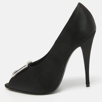 Pre Owned Saint Laurent Black Satin Franky 115 Peep Toe Pumps Size 38
