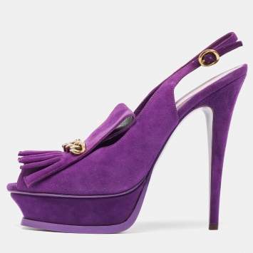 Pre Owned Yves Saint Laurent Purple Suede Slingback Platform Sandals Size 41