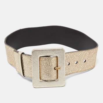 Pre Owned Yves Saint Laurent Gold Leather Buckle Waist Belt 70CM