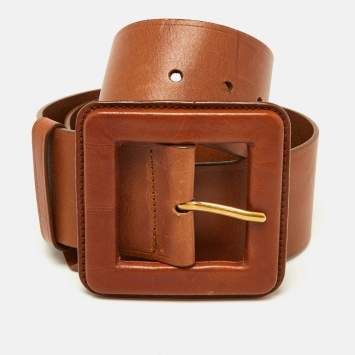 Pre Owned Yves Saint Laurent Brown Leather Wide Waist Belt 95CM