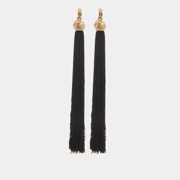Pre Owned Yves Saint Laurent Fabric Gold Tone Earrings