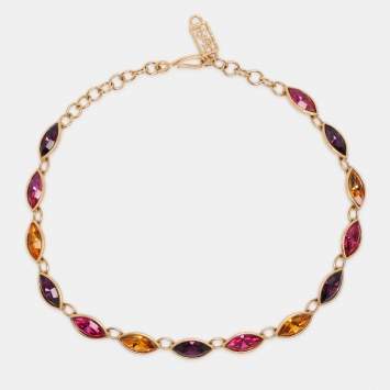 Pre Owned Yves Saint Laurent Gold Tone Multicolor Gemstone Choker Necklace 
