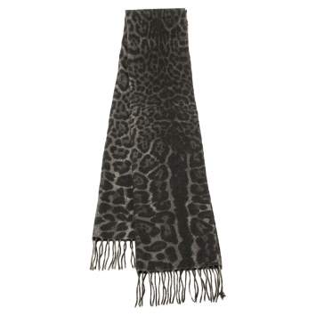 Pre Owned Yves Saint Laurent Grey Leopard Patterned Cashmere Wool Scarf