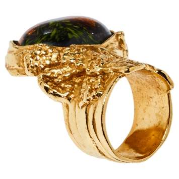 مملوكة مسبقًا Yves Saint Laurent Black Cabochon Ovale Arty Ring Size EU 57