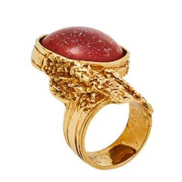 مملوكة مسبقًا Yves Saint Laurent Red Glass Cabochon Arty Ring Size EU 57