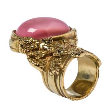مملوكة مسبقًا Yves Saint Laurent Pink Glass Cabochon Arty Ring Size 5