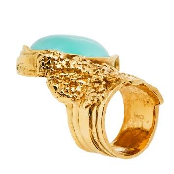 مملوكة مسبقًا Yves Saint Laurent Green Cabochon Arty Ring Size 7