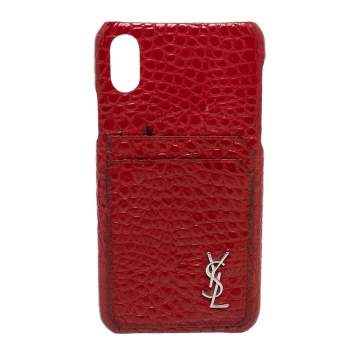 Pre Owned Saint Laurent Paris Red Croc Embossed Leather iPhone XS Max Case