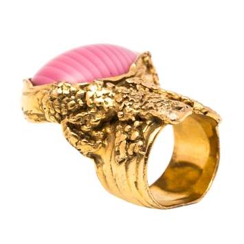 مملوكة مسبقًا Yves Saint Laurent Pink Cabochon Arty Cocktail Ring Size EU 54.5