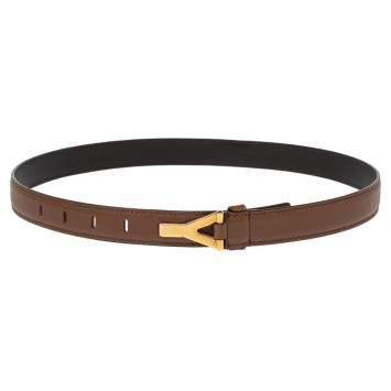 Pre Owned Yves Saint Laurent Brown Leather Y Buckle Belt 80CM