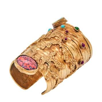 Pre Owned Yves Saint Laurent Gold Tone Arty Ovale Cuff Bracelet M