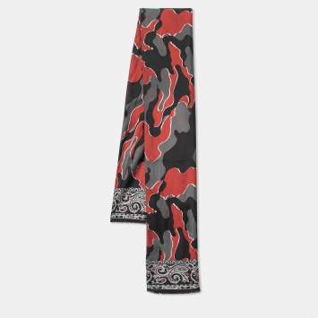Pre Owned Yves Saint Laurent Multicolour Camo Print Silk Scarf