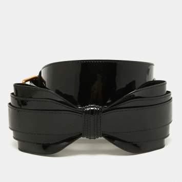 Pre Owned Yves Saint Laurent Black Patent Leather Bow Waist Belt 75CM