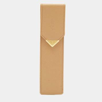 Pre Owned Yves Saint Laurent Beige Leather Pen Case