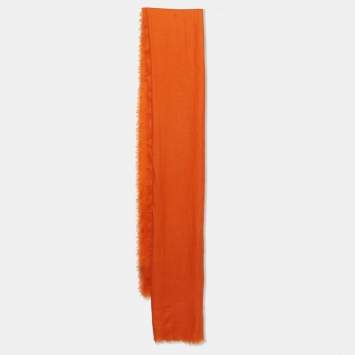 Pre Owned Yves Saint Laurent Orange Cashmere Fringed Scarf 