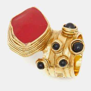 Pre Owned Yves Saint Laurent Gold Tone Cabochon Arty Ring Size 7