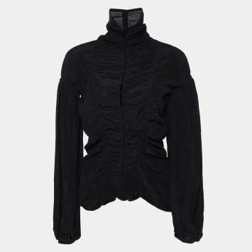 Pre Owned Yves Saint Laurent Black Silk Ruched Shirt M