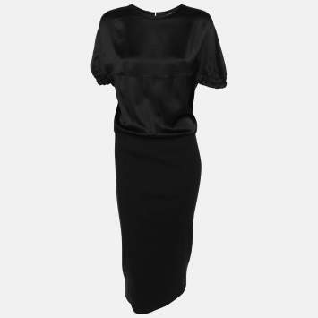 Pre Owned Yves Saint Laurent Black Silk/Cotton Midi dress M