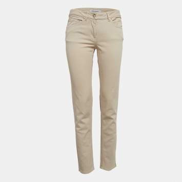 Pre Owned Yves Saint Laurent Vintage Beige Gabardine Cotton Trousers M