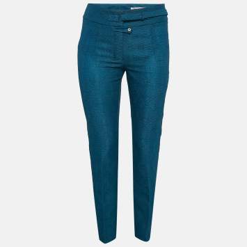 Pre Owned Yves Saint Laurent Vintage Blue Nylon Jacquard Trousers S