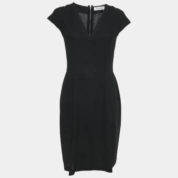 Pre Owned Yves Saint Laurent Vintage Black Wool V-Neck Short Dress M