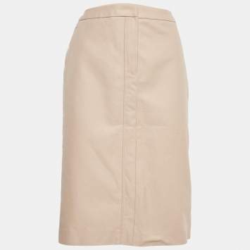 Pre Owned Yves Saint Laurent Vintage Beige Cotton Gabardine Knee-Length Skirt L