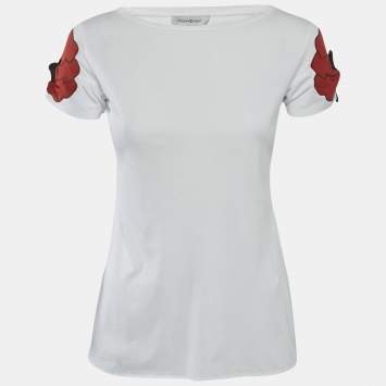 Yves Saint Laurent Vintage White Cotton Floral Applique Detail Top S