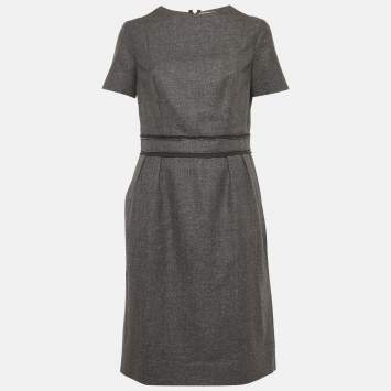 مملوكة مسبقًا Yves Saint Laurent Grey Wool Blend Zip Detail Knee-Length Dress L