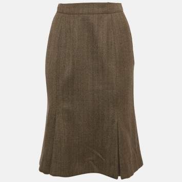 Pre Owned Yves Saint Laurent Brown Herringbone Tweed Mini Skirt S