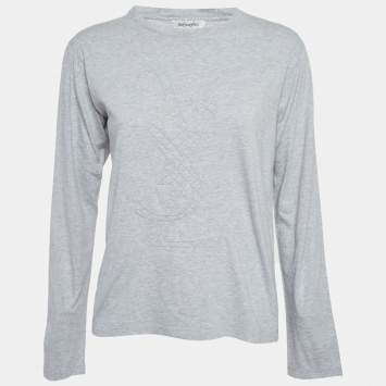 مملوكة مسبقًا Yves saint Laurent Grey Logo Embroidered T-Shirt S