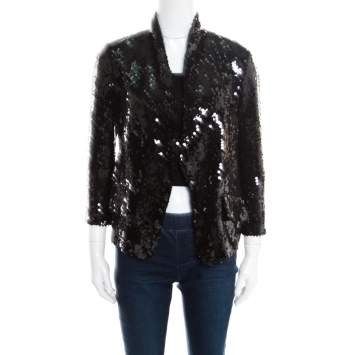 Pre Owned Yves Saint Laurent Black Sequin Paillette Embellished Single Button Blazer S