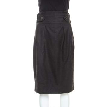 Pre Owned Yves Saint Laurent Charcoal Grey Wool Belt Detail Skirt M 