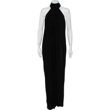 Pre Owned Yves Saint Laurent Black Terry Halter neck Maxi Dress XL