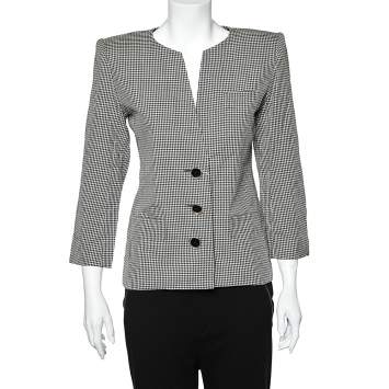 Pre Owned Yves Saint Laurent Diffusion Femmes Vintage Monochrome Gingham Checkered Wool Collarless Jacket S