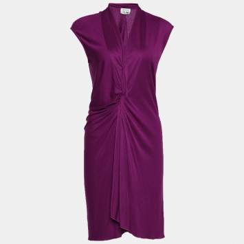 Pre Owned Yves Saint Laurent Purple Jersey Knit Sleeveless Draped Dress S