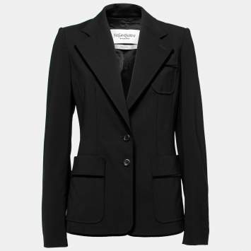 Pre Owned Yves Saint Laurent Vintage Black Wool Velvet Trimmed Single Breasted Blazer M