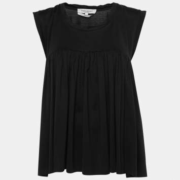 Pre Owned Yves Saint Laurent Black Cotton Gathered Sleeveless Top M