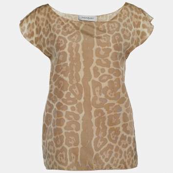 Pre Owned Yves Saint Laurent beige Leopard Print Silk Blouse M