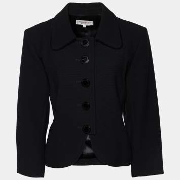 Pre Owned Yves Saint Laurent Rive Gauche Black Textured Wool Button Front Jacket M