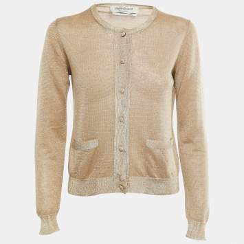 Pre Owned Yves Saint Laurent Gold Lurex Knit Buttoned Cardigan M
