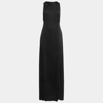 Pre Owned Yves Saint Laurent Black Jersey Halter Neck Long Dress S