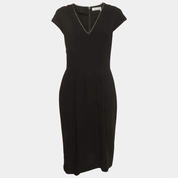 Pre Owned Yves Saint Laurent Black Crepe Chain Neck Detailed Short Dress M