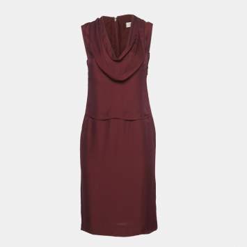 Pre Owned Yves Saint Laurent Burgundy Silk Blend Midi Dress S