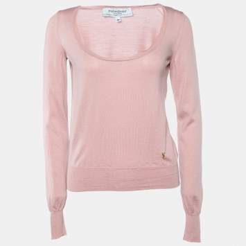 Pre Owned Yves Saint Laurent Pink Wool Cropped Sweater M